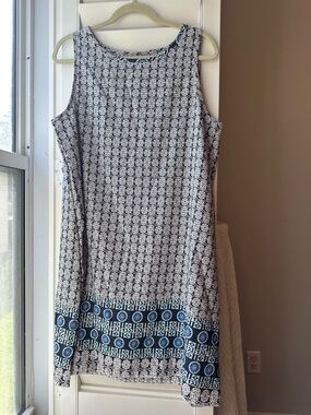 Sleeveless Printed Midi Dress in Blue & White